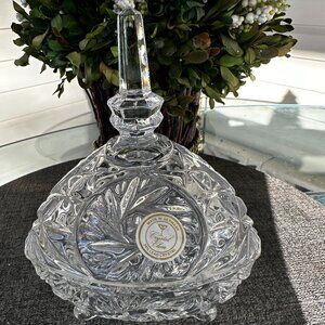 Hollywood Regency German Crystal Cut Triangle shape footed 2 Piece Candy Dish